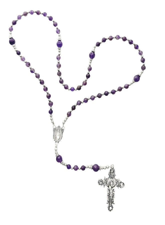 Intercession Amethyst Rose Catholic Rosary - Handcrafted Healing Purple Gemstone Prayer Beads with Silver Crucifix - Image 5